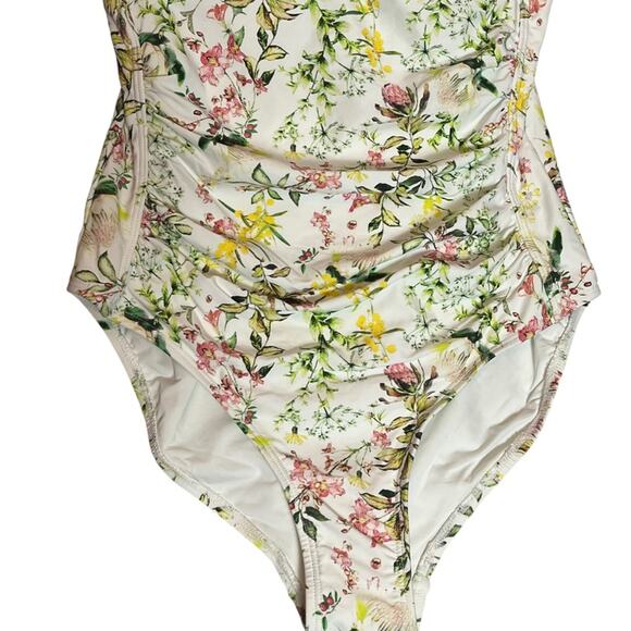 Nip Tuck Floral Ruched One Piece Swimsuit Womens 6 Green White Slimming EUC - Picture 3 of 11